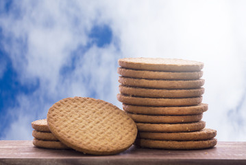 round cookies on the table on background