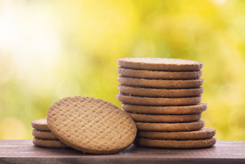 round cookies on the table on background