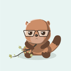 Funny cartoon beaver on pastel background.