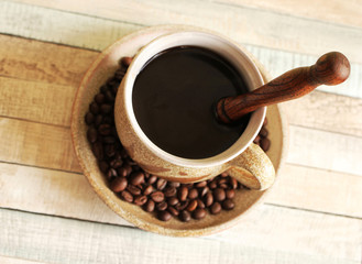 Picture of coffe from above. Idyllic. 