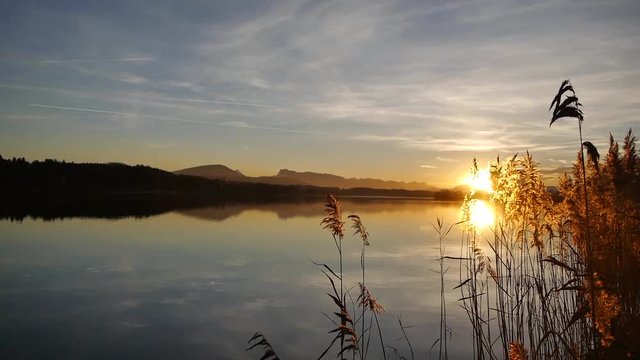 Sunset in Autumn at Wallersee Lake in Salzburg Austria