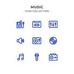 Simple Set of Music Related Color Vector Line Icons. Trendy Flat Style isolated on Slate White Background.