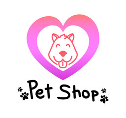 Husky love Greeting pink card for pet shop. Cartoon dog Vector illustration for a postcard or banner.