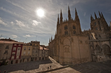 Rückansicht der Kathedrale im Gegenlicht, Catedral, Burgos, Kastilien-Leon, Spanien