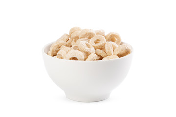 Corn rings for breakfast in a bowl isolated on white background