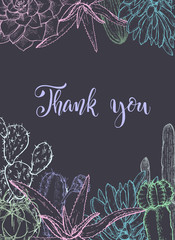 Sketch linear cactus ans succulents