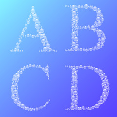 Set of water drops latin alphabet letters A, B, C, D.