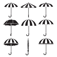 Umbrella Objects Icons Set, Monochrome