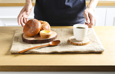 Breakfast prepared with delicious breads and prepared meal