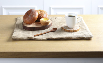 Breakfast prepared with delicious breads and prepared meal