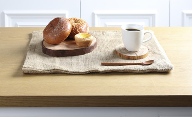 Breakfast prepared with delicious breads and prepared meal