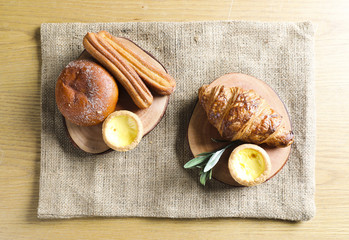 Breakfast prepared with delicious breads and prepared meal