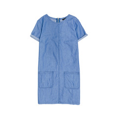 Denim summer dress on a white background. Isolate. Fashionable concept