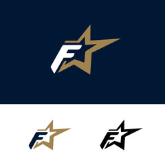 Letter F logo template with Star design element. Vector illustration. Corporate branding identity