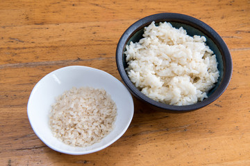 胚芽精米と炊いたご飯