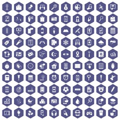 Fototapeta na wymiar 100 mobile app icons set in purple hexagon isolated vector illustration