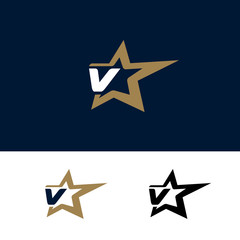 Letter V logo template with Star design element. Vector illustration. Corporate branding identity