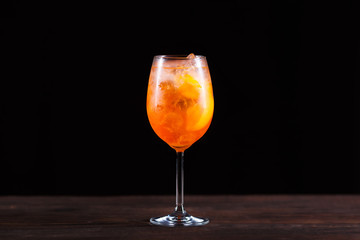Summer refreshing iced aperitif cocktail with orange bitter and soda, cold drink, party, bar concept
