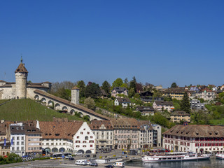 Fototapeta na wymiar View of old town of Schaffhausen and Munot Fortress, Canton of Schaffhausen, Switzerland, Europe
