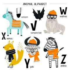 Niedliches Vektor-Zoo-Alphabet-Poster mit Cartoon-Tieren. Eine Reihe von Kinder-ABC-Elementen im skandinavischen Stil © Oksana Stepova