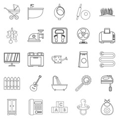 Home appliances icons set. Outline set of 25 home appliances vector icons for web isolated on white background
