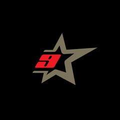 Obraz premium Number 9 logo template with Star design element.