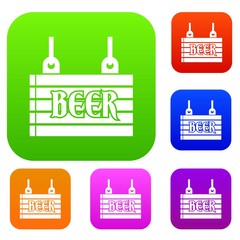 Street signboard of beer set icon in different colors isolated vector illustration. Premium collection