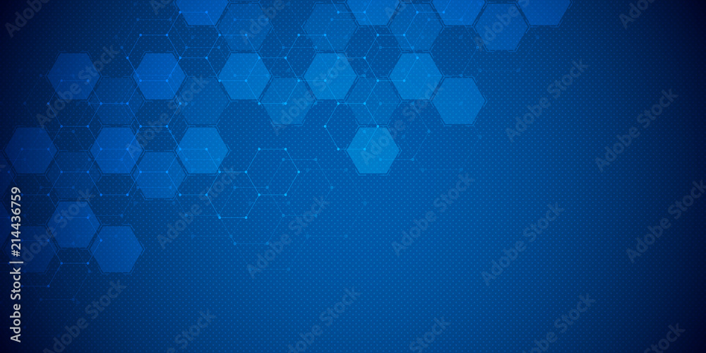 Fototapete Abstract science and technology concept from hexagonal elements. Polygonal geometric design with hexagons pattern. Hi-tech digital background.