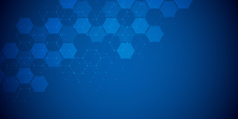 Abstract science and technology concept from hexagonal elements. Polygonal geometric design with hexagons pattern. Hi-tech digital background. - obrazy, fototapety, plakaty