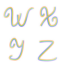 Set of rainbow latin alphabet letters W, X, Y, Z.