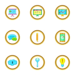 Business infographic icons set. Cartoon set of 9 business infographic vector icons for web isolated on white background