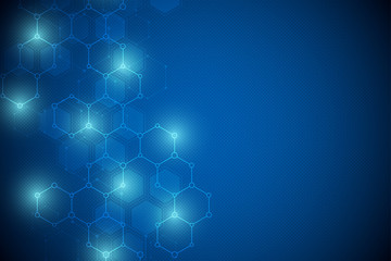 Fototapeta premium Geometric background from hexagons. Abstract molecular structure and chemical elements. Medical, science and technology concept.