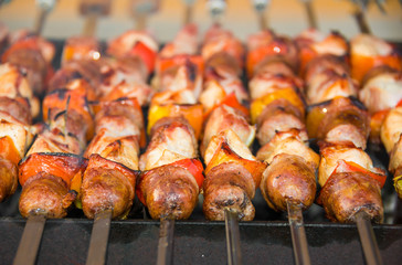 Meat on sticks grilled outdoors