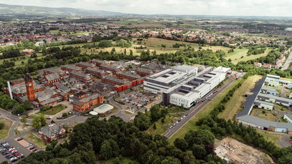 Aerial image of Stobhill Hospital in Glasgow, Scotland.