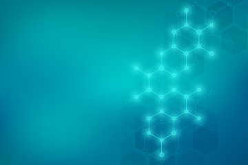 Geometric background from hexagons. Abstract molecular structure and chemical elements. Medical, science and technology concept.