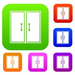 Two glass doors set icon in different colors isolated vector illustration. Premium collection