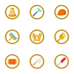 Repair tools icons set. Cartoon set of 9 repair tools vector icons for web isolated on white background