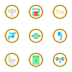 Plumbing work icons set. Cartoon set of 9 plumbing work vector icons for web isolated on white background