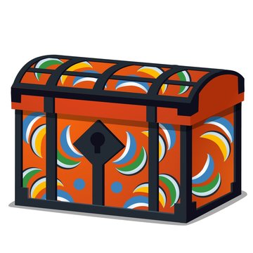 Closed colored chest isolated on white background. Vector cartoon close-up illustration.