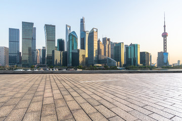 empty square with city skyline