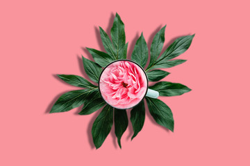Rose in a cup of tea. A concept of useful herbal tea. My creative idea and art work.