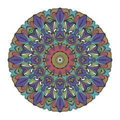 Vector hand drawn flower symbol illustration. Color mandala design