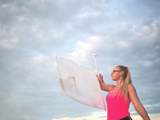 Teen Majorette Girl with White Flag