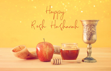 Rosh hashanah (jewish New Year holiday) concept. Traditional symbols.