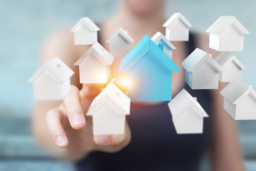 Businesswoman eco house concept 3D rendering