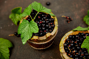 Blackcurrant berries with leaves, black currant