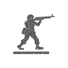 Toy soldier icon in grunge texture. Vintage style vector illustration.