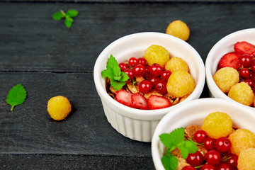 ..Healthy breakfast on white bowls.