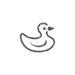 Rubber duck icon in grunge texture. Vintage style vector illustration.