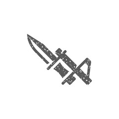 Bayonet knife icon in grunge texture. Vintage style vector illustration.